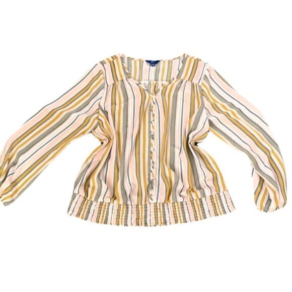 Apt 9 Womens Plus Sz XXL V-neck Striped Blouse Multicolor Smocked Waist #85A - Picture 1 of 7